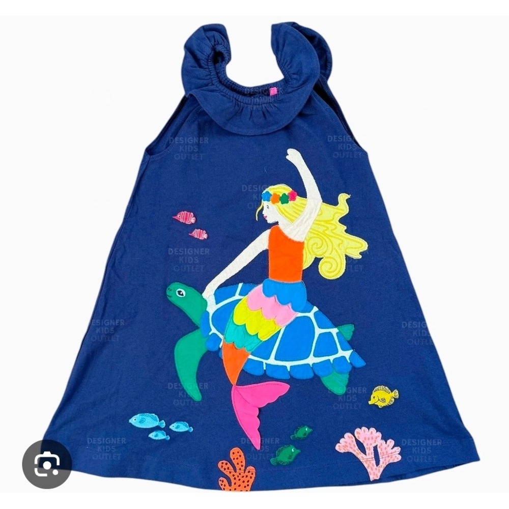 Miniboden Navy Blue‎ Mermaid Turtle Applique Sleeveless Dress Size 5-6Y